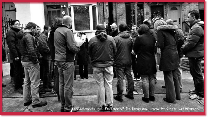 Colleagues and friends of Dr Ernsting gather for a memorial where he died, photo by Caryn Lieberman